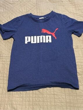 Puma Navy Blue Tee with Red Puma Cat and White Wordmark